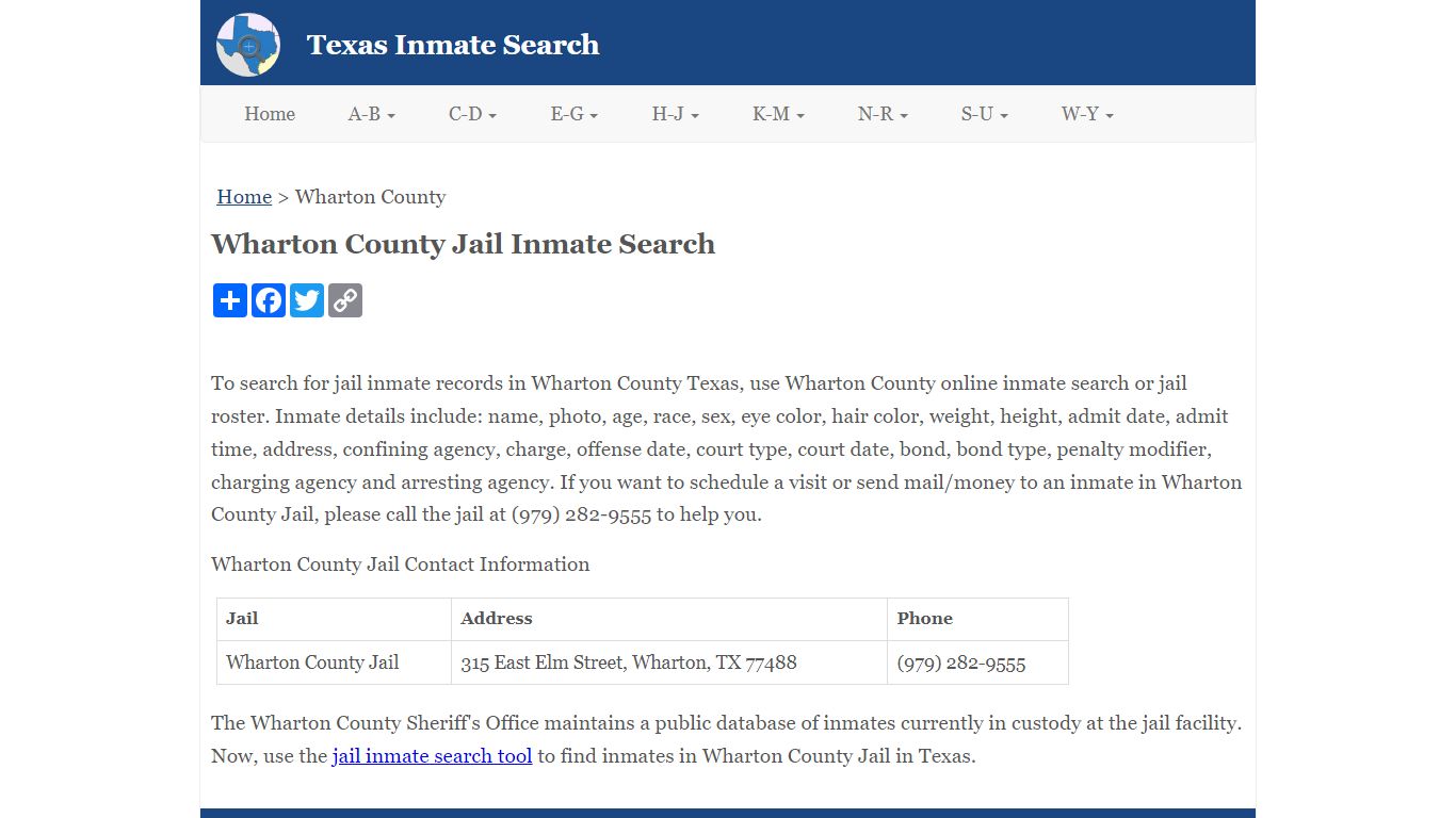 Wharton County Jail Inmate Search